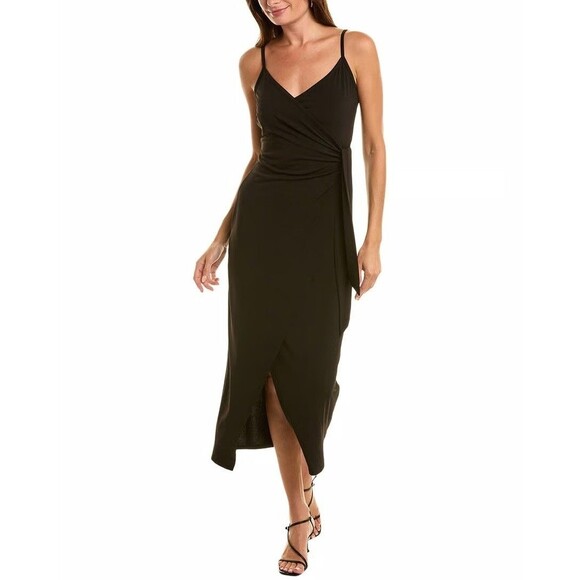 Sam Edelman Maxi Black Dress‎ Side Wrap 14 Flattering Classic Chic - Picture 1 of 8